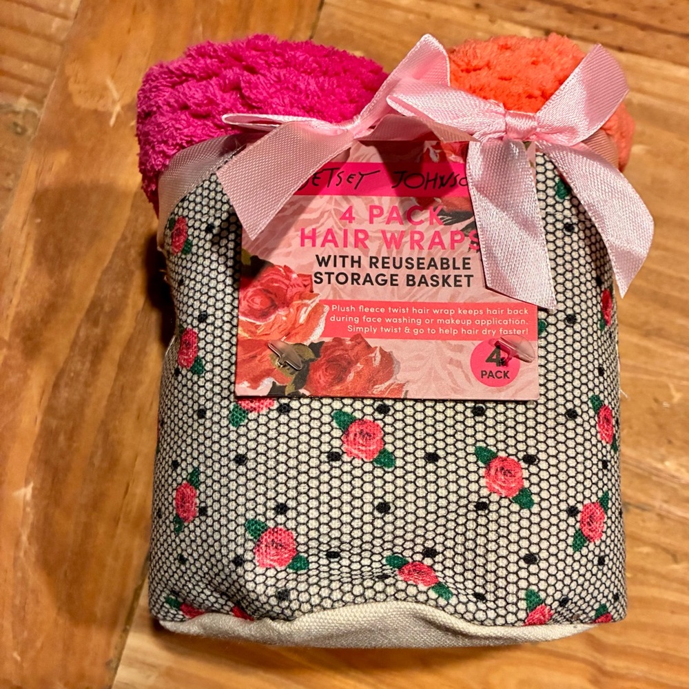Betsey Johnson Plush Hair Wraps Set - Hot Pink & Coral Orange set of 4